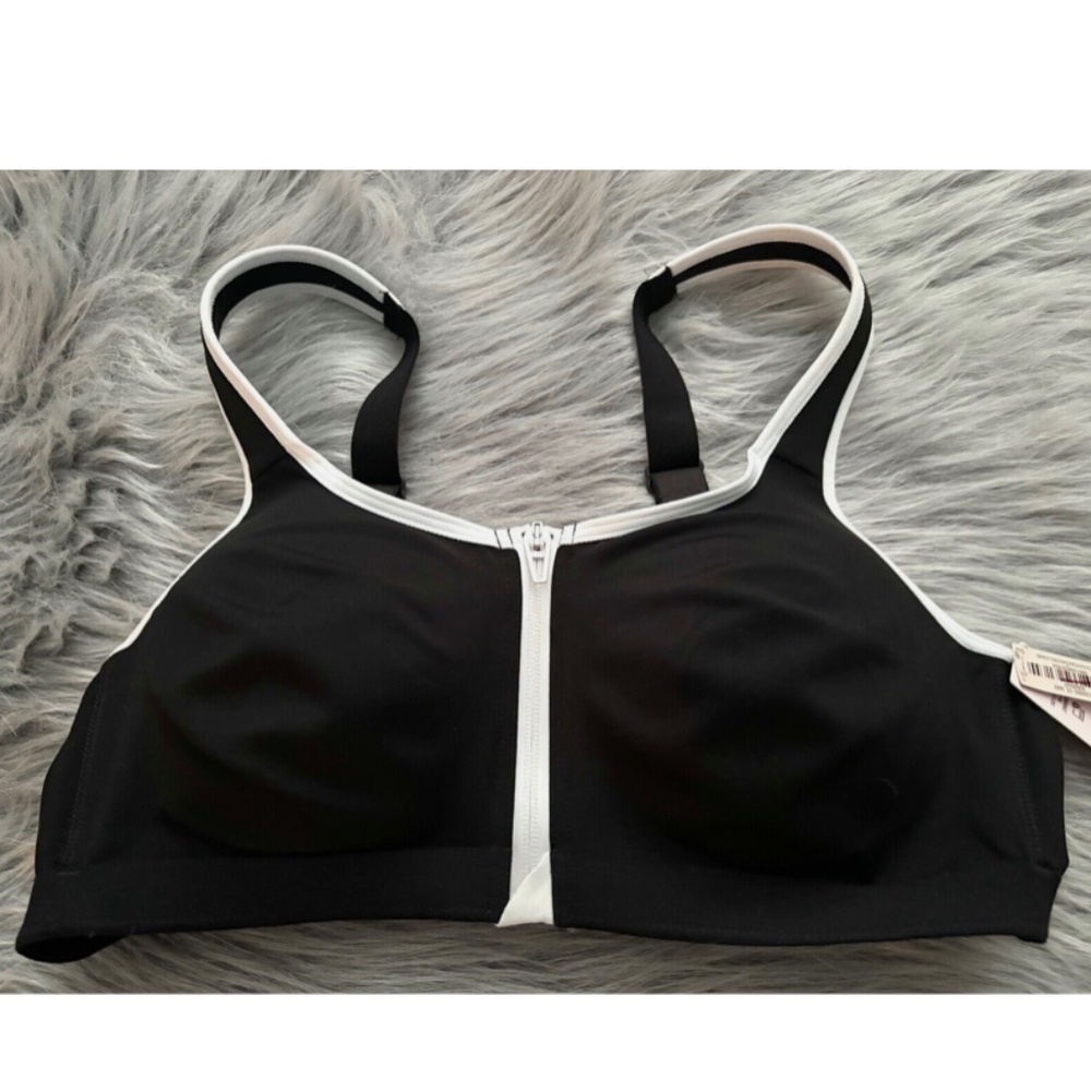 Victoria's Secret Black and White Front-Zip Sports Bra